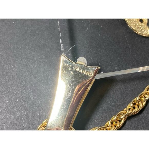 Vtg Sagittarius Zodiac Sign Gold Tone Chunky Pendant Necklace Signed Leonardo - Picture 5 of 9